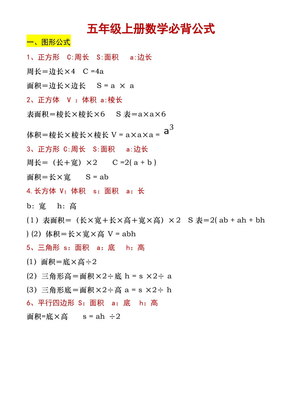【必背公式】五年级上册数学必背公式_第1页