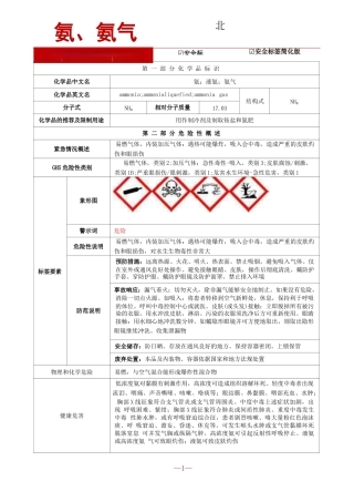 【氨、氨气】安全技术说明书[SDS]+安全标签