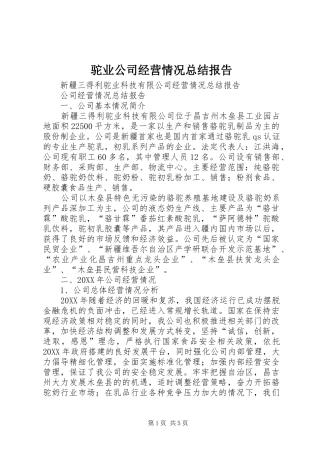 驼业公司经营情况总结报告