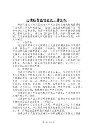 违法经营监管查处工作汇报