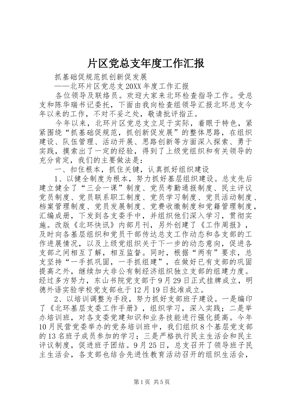 片区党总支年度工作汇报_第1页