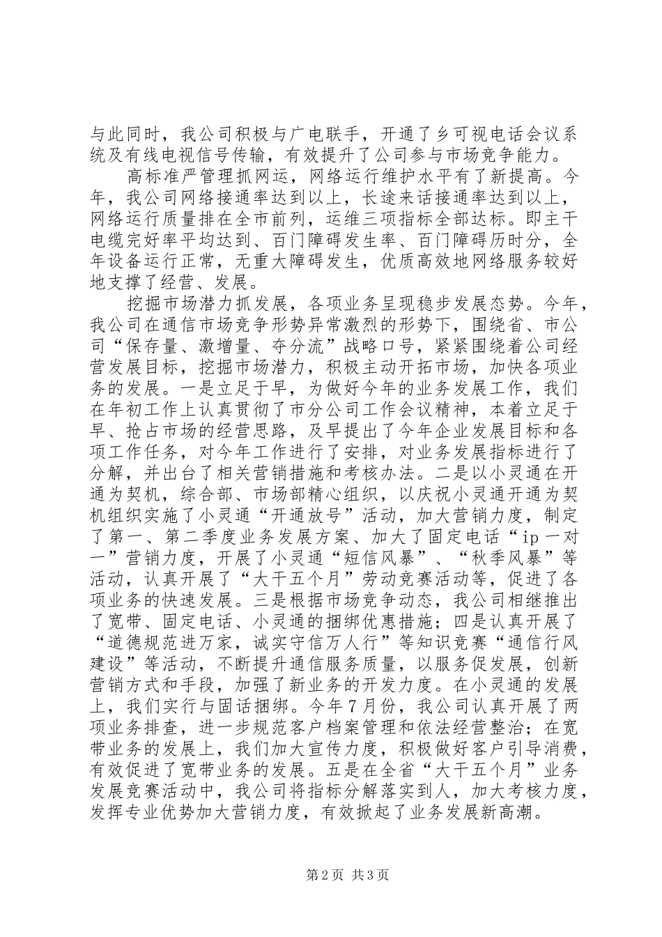 网通公司年度工作总结_第2页