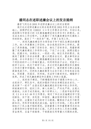 潘同志在述职述廉会议上的讲话提纲