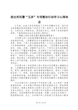派出所民警五涉专项整治行动学习心得体会