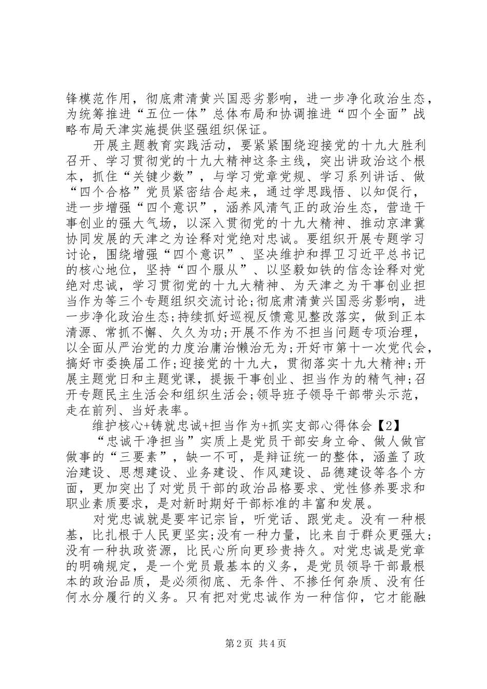 维护核心铸就忠诚担当作为抓实支部优秀心得体会_第2页