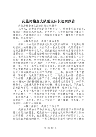 药监局稽查支队副支队长述职报告