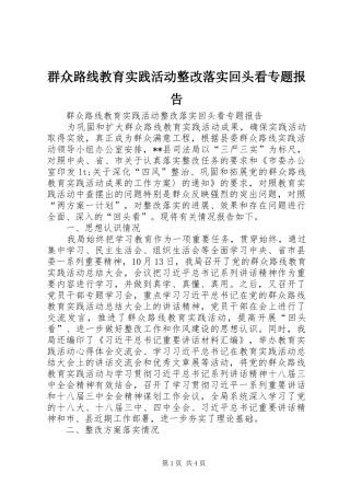 群众路线教育实践活动整改落实回头看专题报告
