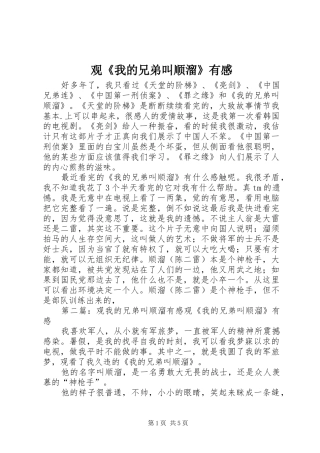 观我的兄弟叫顺溜有感