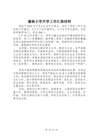 潘杨小学开学工作汇报材料
