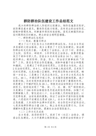 群防群治队伍建设工作总结范文