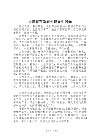 让青春在新农村建设中闪光