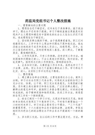 药监局党组书记个人整改措施