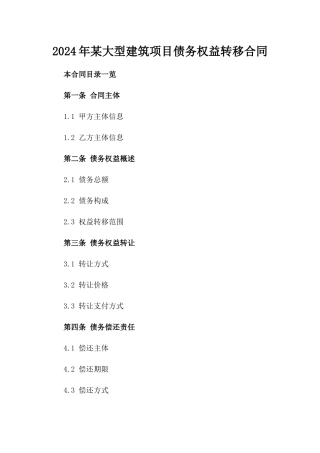 2024年某大型建筑项目债务权益转移合同