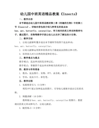 幼儿园中班英语精品教案《Insects》