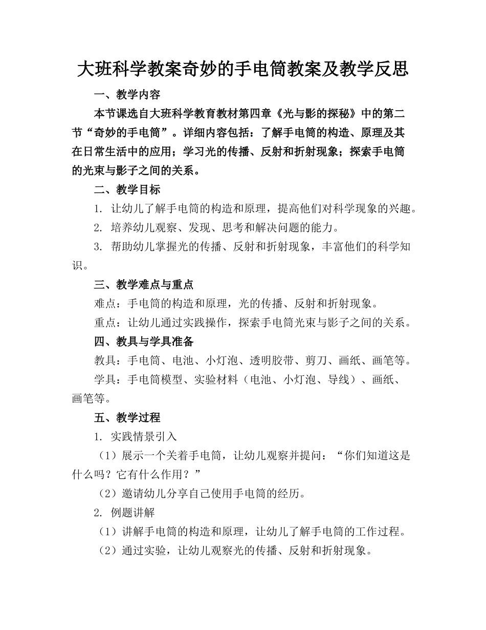 大班科学教案奇妙的手电筒教案及教学反思_第1页