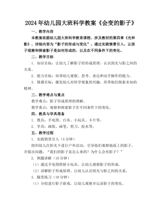 2024年幼儿园大班科学教案《会变的影子》