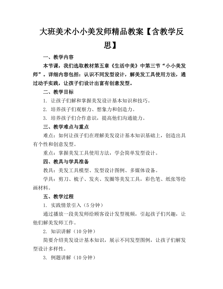 大班美术小小美发师精品教案【含教学反思】_第1页