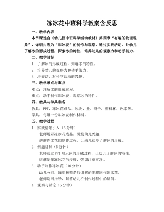 冻冰花中班科学教案含反思