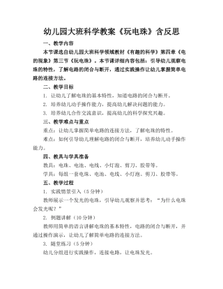 幼儿园大班科学教案《玩电珠》含反思