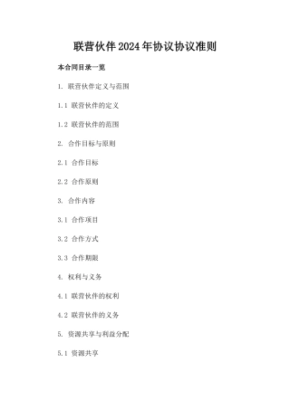联营伙伴2024年协议协议准则