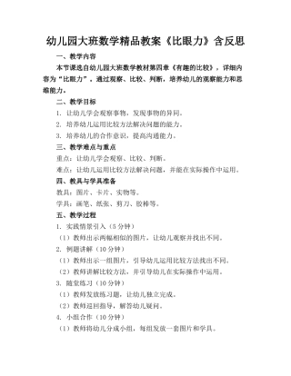 幼儿园大班数学精品教案《比眼力》含反思