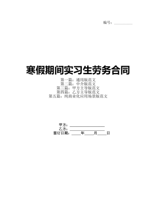 寒假期间实习生劳务合同