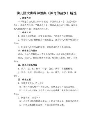 幼儿园大班科学教案《神奇的盐水》精选