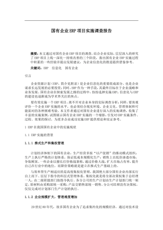国有企业ERP项目实施调查报告