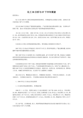 化工06分析与07下半年展望