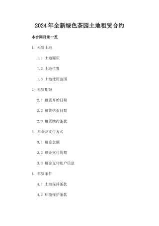 2024年全新绿色茶园土地租赁合约