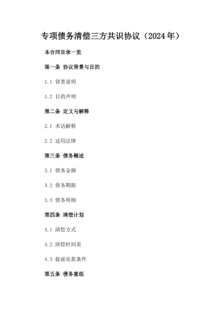 专项债务清偿三方共识协议（2024年）