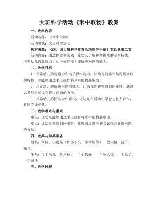 大班科学活动《米中取物》教案