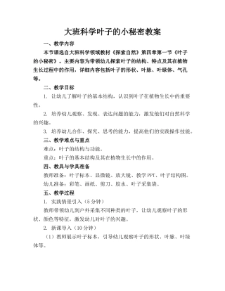 大班科学叶子的小秘密教案