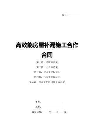 高效能房屋补漏施工合作合同