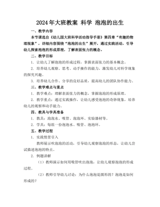 2024年大班教案 科学 泡泡的出生