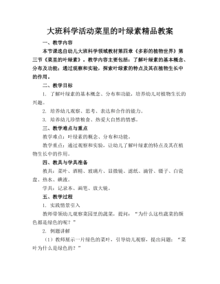 大班科学活动菜里的叶绿素精品教案