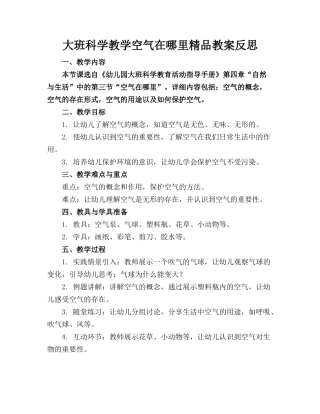 大班科学教学空气在哪里精品教案反思