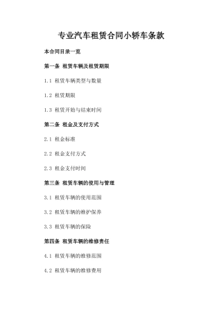 专业汽车租赁合同小轿车条款