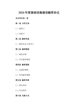 2024年度基础设施建设融资协议