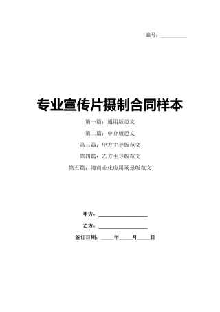 专业宣传片摄制合同样本