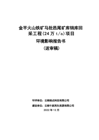 金平火山铁矿马批邑尾矿库销库回采工程（24 万 ta）项目环评报告