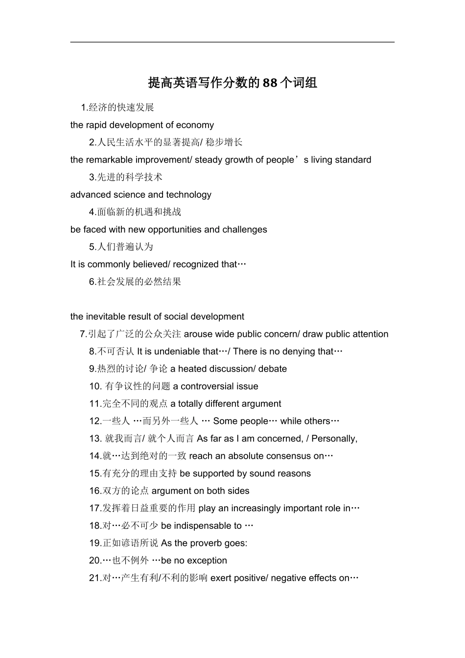 提高英语写作分数的88个词组_第1页