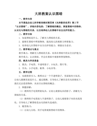 大班教案认识黑暗