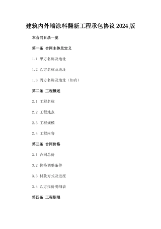 建筑内外墙涂料翻新工程承包协议2024版