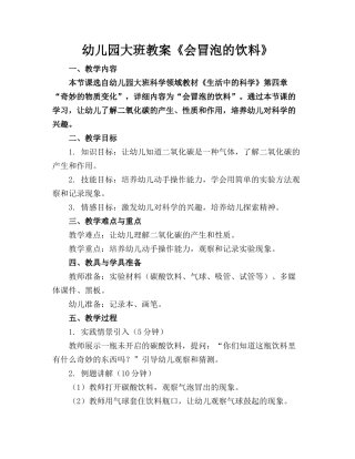 幼儿园大班教案《会冒泡的饮料》