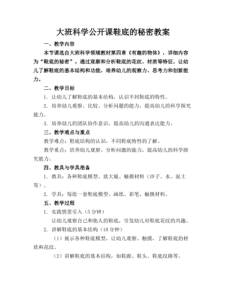 大班科学公开课鞋底的秘密教案