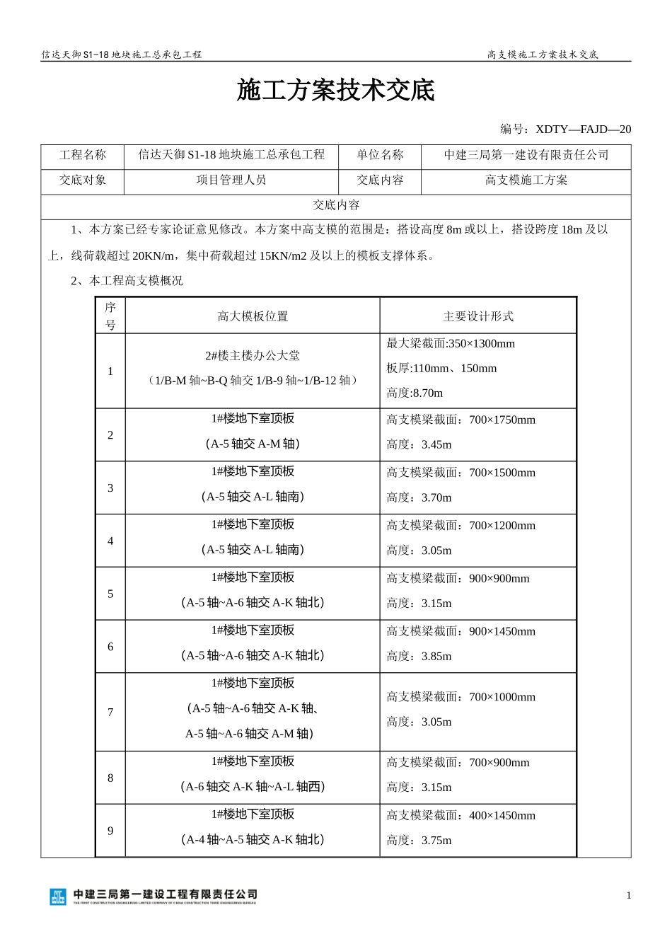 信达天御S1-18地块高支模施工方案技术交底_第1页