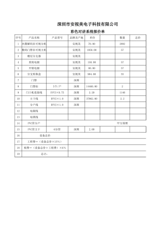 楼宇对讲系统报价单