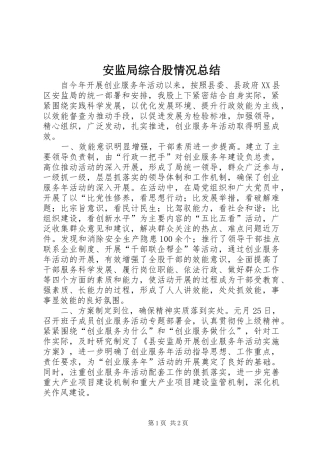 安监局综合股情况总结