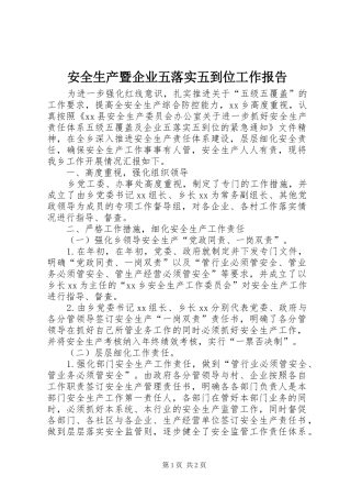 安全生产暨企业五落实五到位工作报告